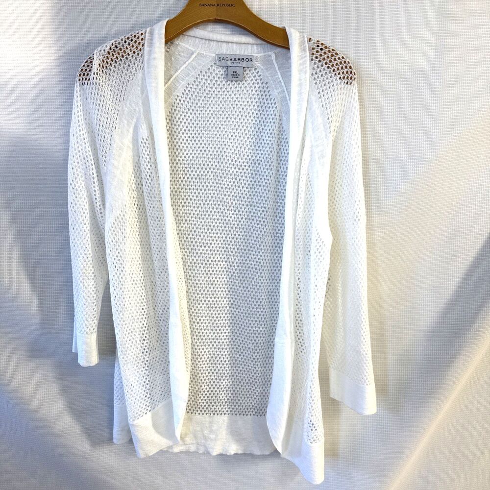Sag Harbor Women's Long Stitch Fishnet Open Front Cardigan - PXL - Lagenlook
